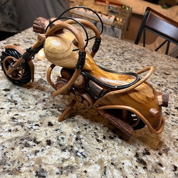 Wood Motorcycle Figurine Handmade Wooden Chopper Style Model Harley 12”x3” - Picture 7 of 9